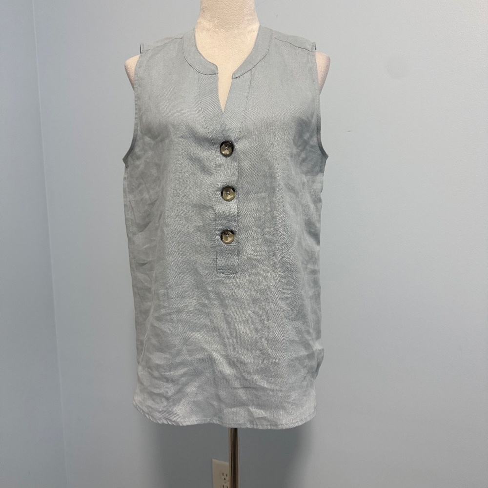 Harve Benard Women’s Sleeveless Light Blue Pure Linen Tank Top Size L